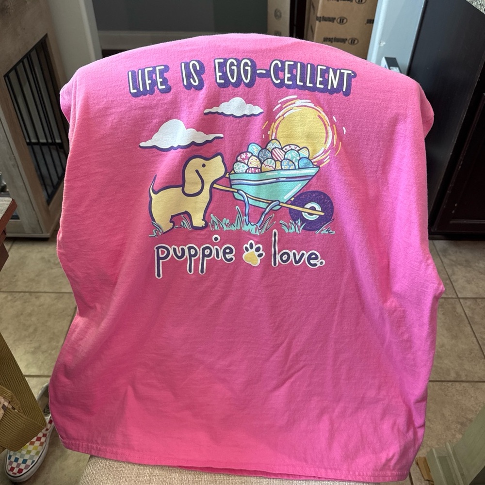 Puppie Love "Life Is Egg-cellent" Pink Short Sleeve Tee